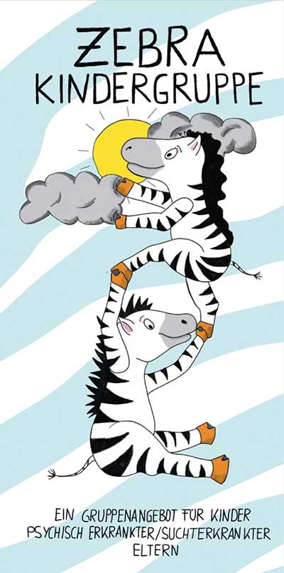 Die Titelseite des Flyers mit sich unterstützenden Zebras