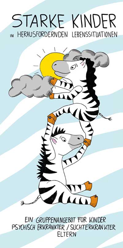 Die Titelseite des Flyers mit sich unterstützenden Zebras